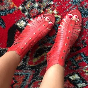 Nicole Red Leather Gladiator Sandal Size 7